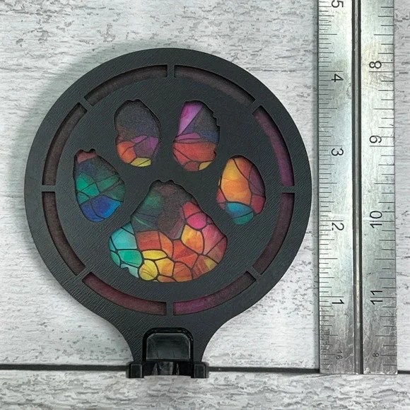 Handmade Stained Glass Style Paw Print Night Light Rainbow Mosaic Pet Decor - Picture 3 of 3